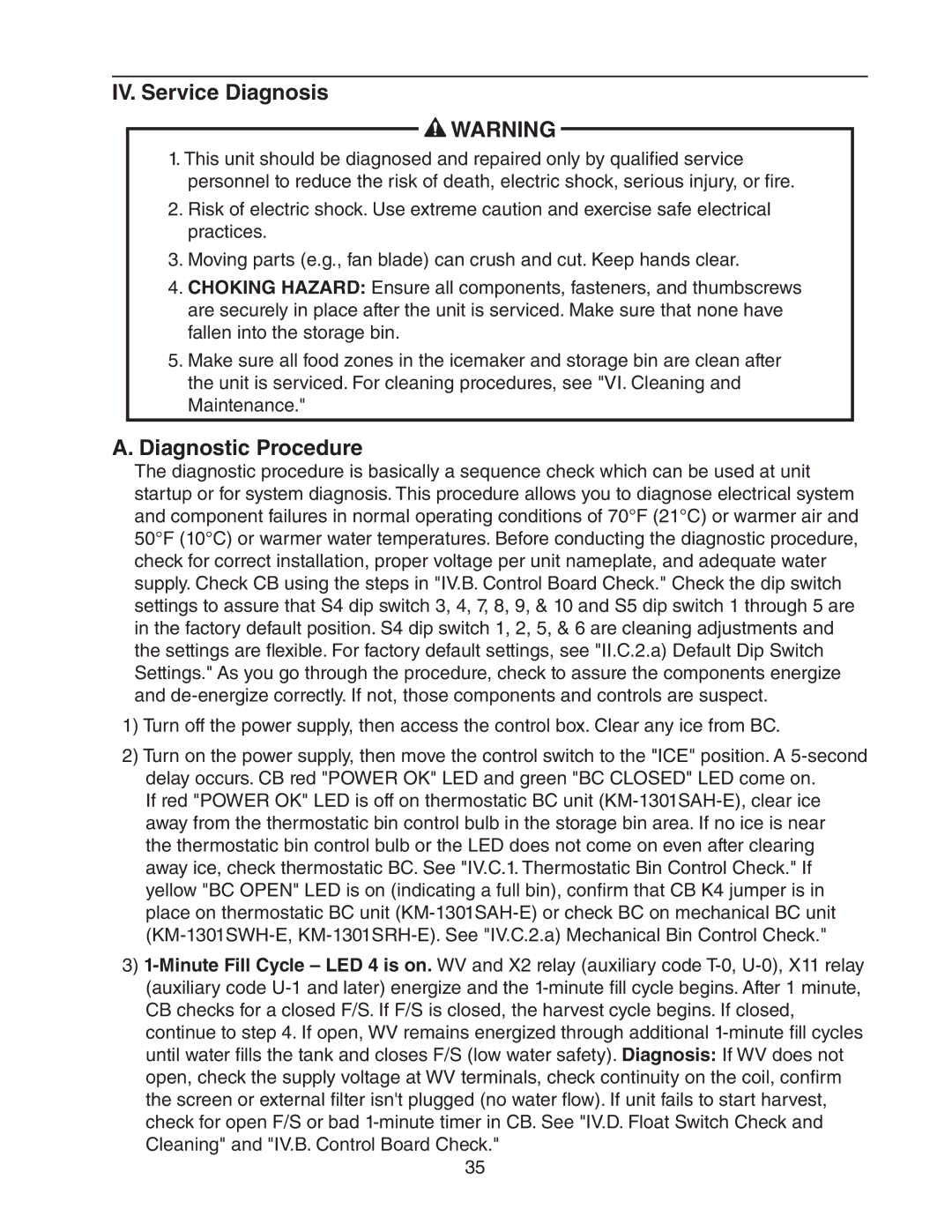 Hoshizaki KM-1301SWH-E, KM-1301SRH-E, KM-1301SAH-E service manual IV. Service Diagnosis, Diagnostic Procedure 