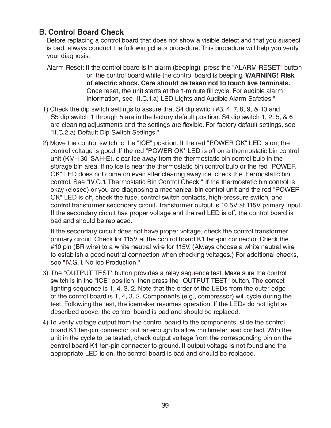 Hoshizaki KM-1301SRH-E, KM-1301SAH-E, KM-1301SWH-E service manual Control Board Check 