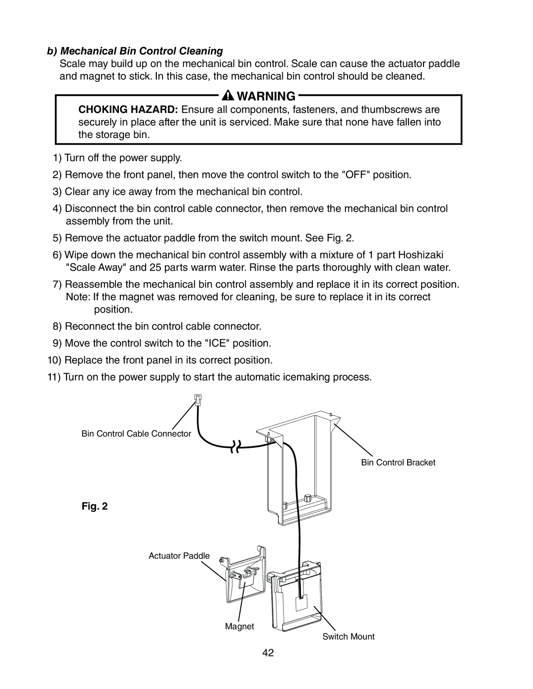 Hoshizaki KM-1301SRH-E, KM-1301SAH-E, KM-1301SWH-E service manual Mechanical Bin Control Cleaning 