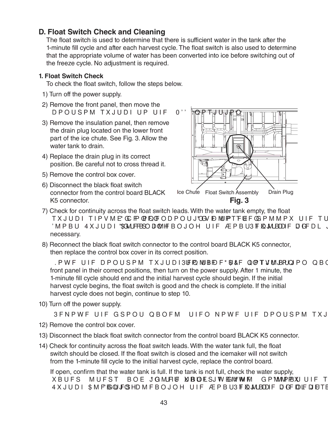 Hoshizaki KM-1301SAH-E, KM-1301SRH-E, KM-1301SWH-E service manual Float Switch Check and Cleaning 