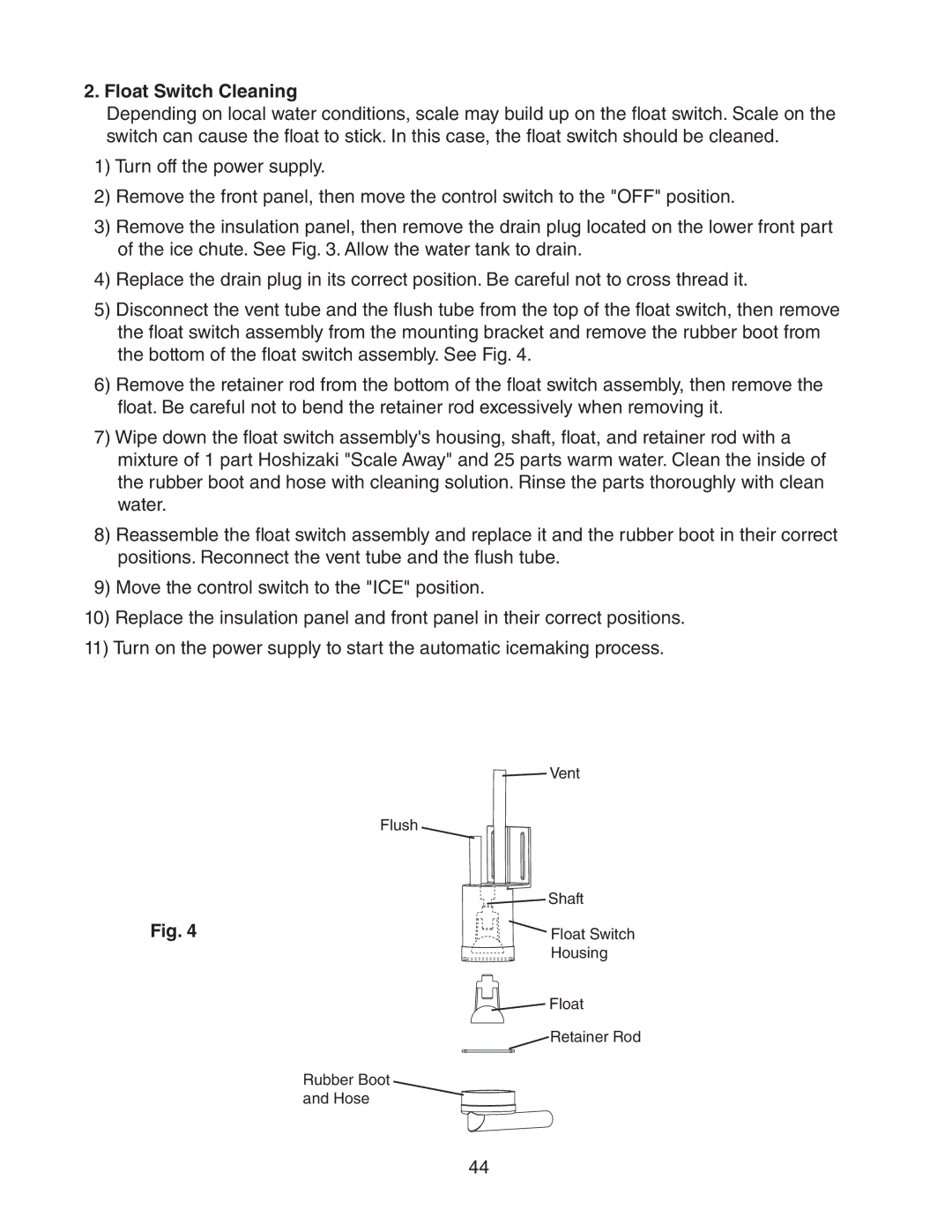 Hoshizaki KM-1301SWH-E, KM-1301SRH-E, KM-1301SAH-E service manual Float Switch Cleaning 