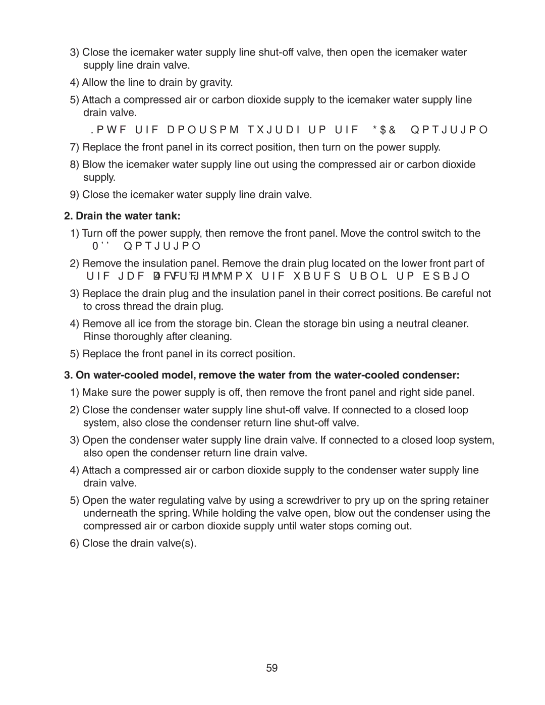 Hoshizaki KM-1301SWH-E, KM-1301SRH-E, KM-1301SAH-E service manual Drain the water tank 