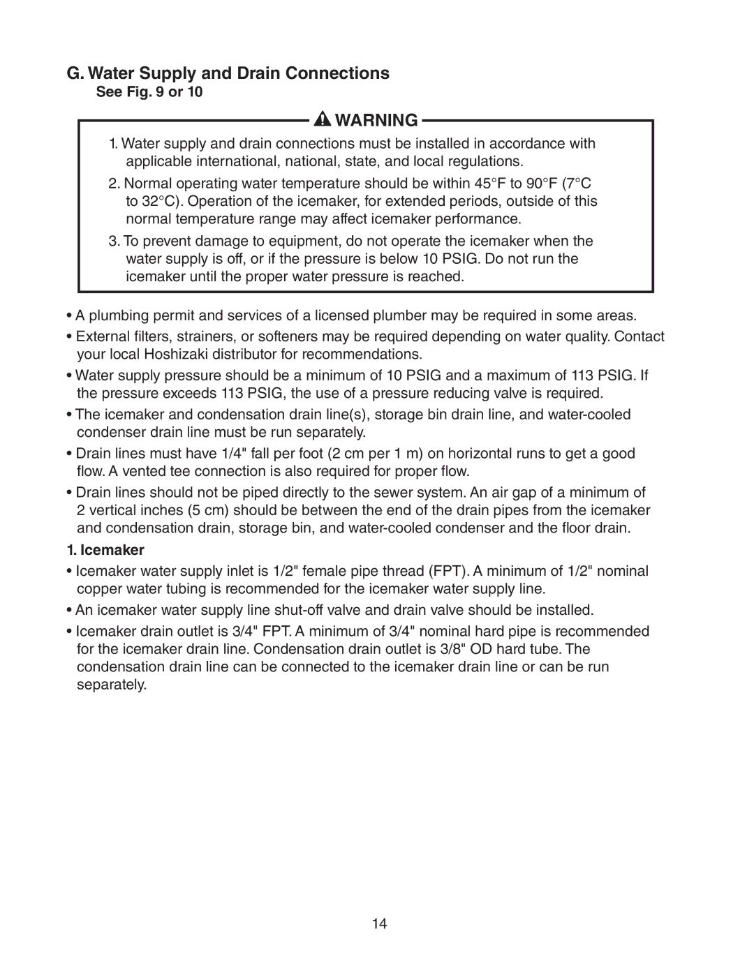 Hoshizaki KM-1400SWH/3-M instruction manual Water Supply and Drain Connections, See or, Icemaker 