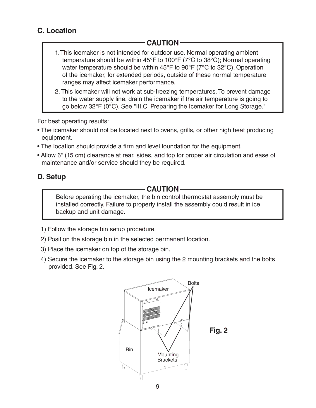 Hoshizaki KM-1400SWH/3-M instruction manual Location, Setup 