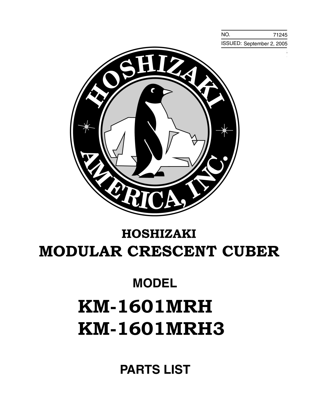 Hoshizaki KM-1601MRH/3 manual KM-1601MRH KM-1601MRH3 