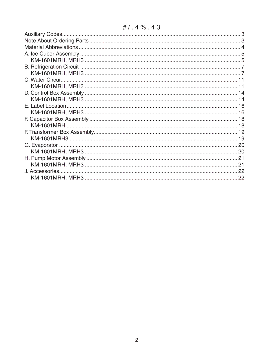 Hoshizaki KM-1601MRH/3 manual Contents 