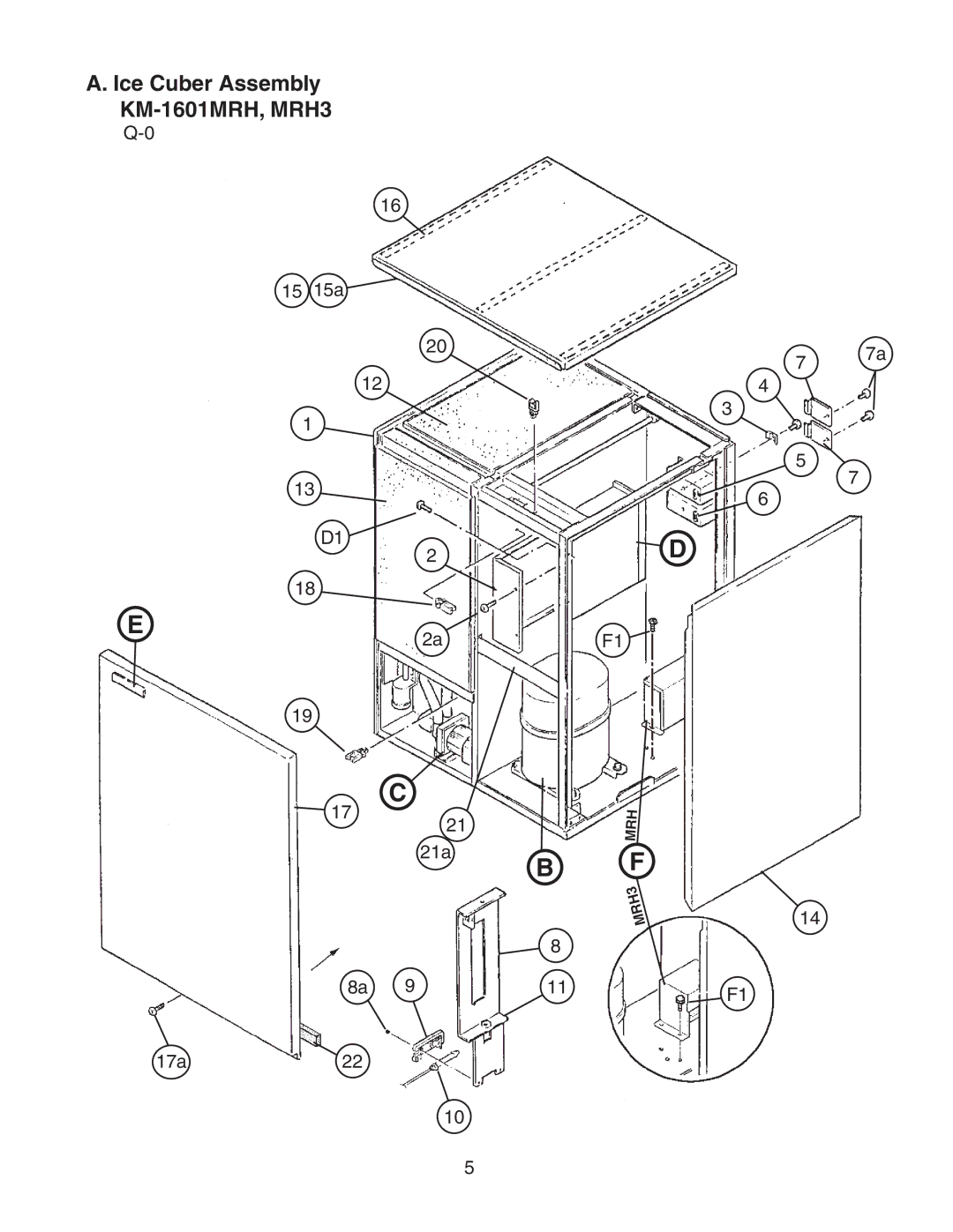 Hoshizaki KM-1601MRH/3 manual Ice Cuber Assembly KM-1601MRH, MRH3, 15 15a, 21a 17a22, 11F1 