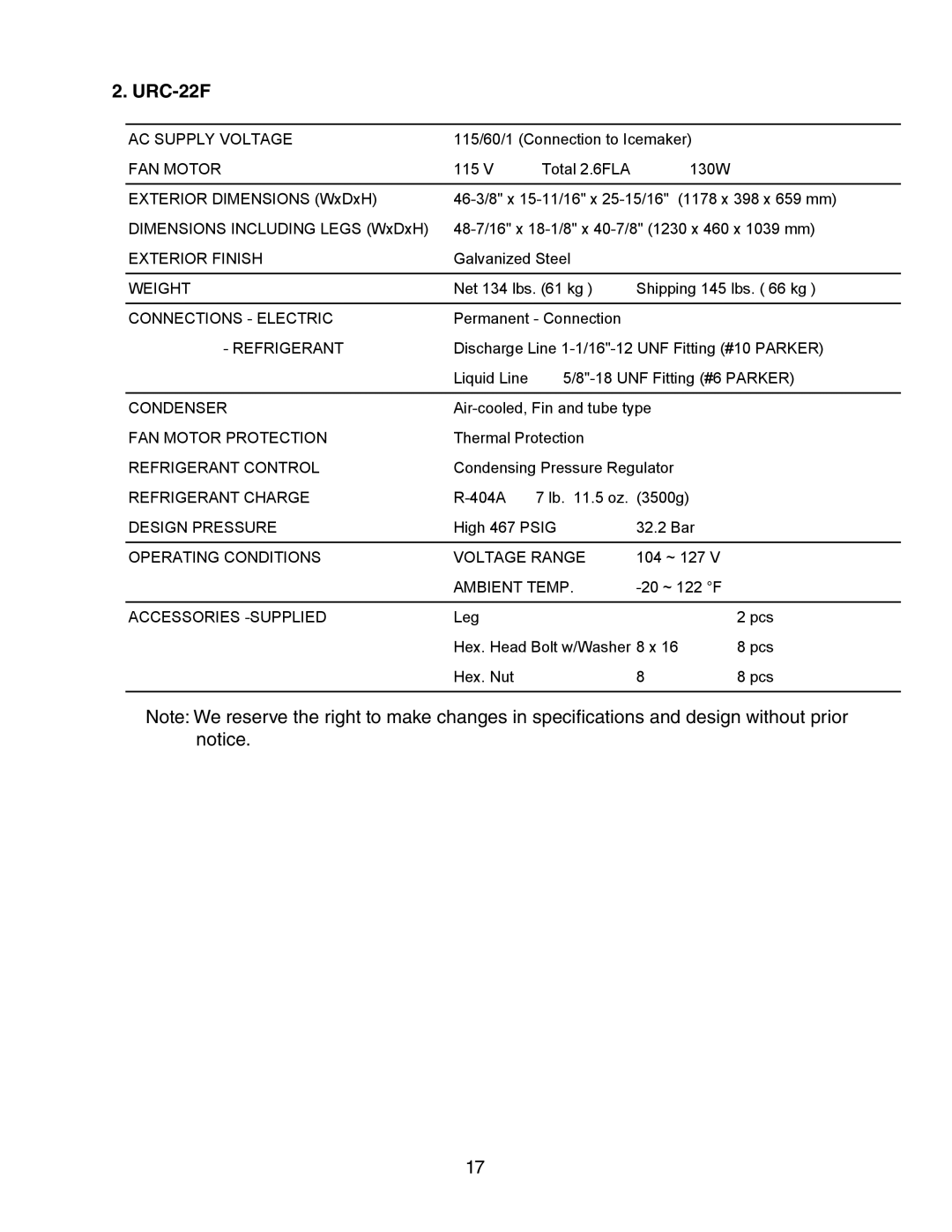 Hoshizaki KM-1601SRH/3, KM-1601SWH/3, KM-1601SAH/3 service manual URC-22F 