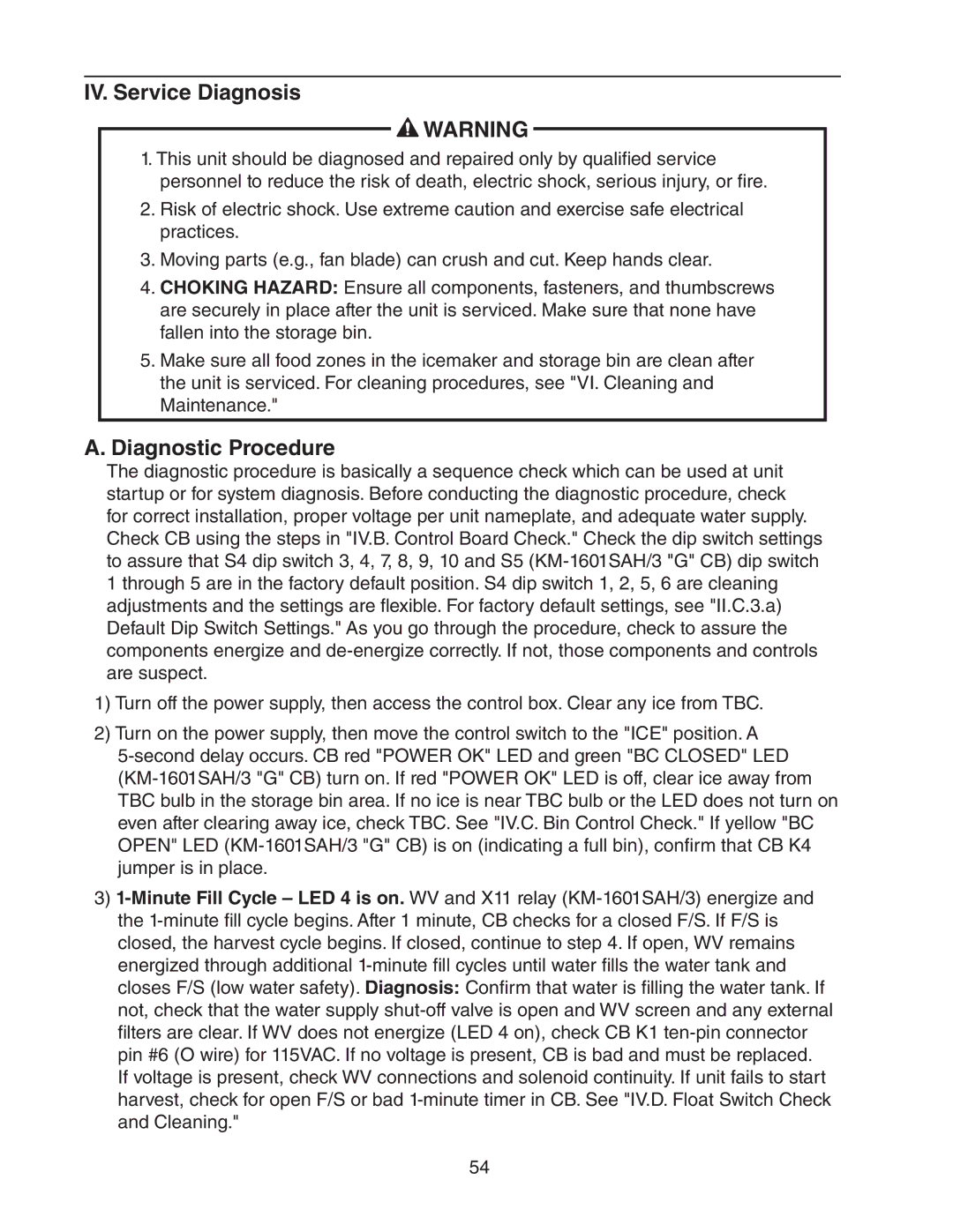 Hoshizaki KM-1601SWH/3, KM-1601SAH/3, KM-1601SRH/3 service manual IV. Service Diagnosis, Diagnostic Procedure 