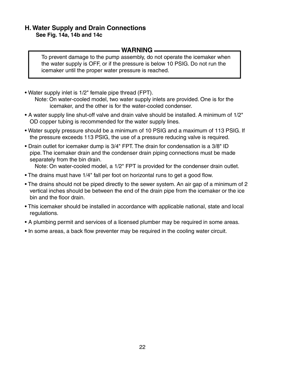 Hoshizaki KM-1800SWH/3, KM-1800SRH/3, KM-1800SAH/3 instruction manual Water Supply and Drain Connections, See a, 14b and 14c 