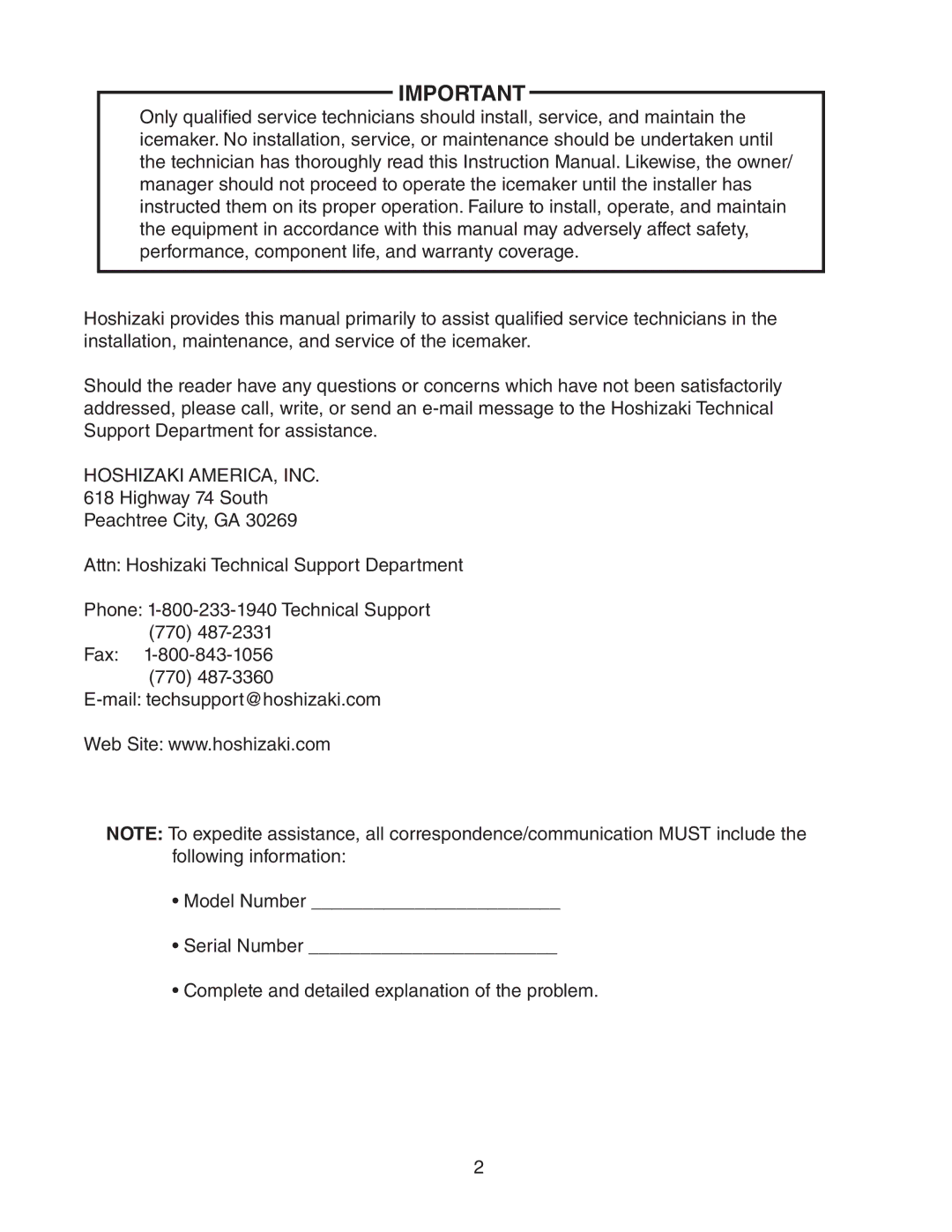 Hoshizaki KM-1900SWH/3, KM-1900SRH/3, KM-1900SAH/3 instruction manual Hoshizaki AMERICA, INC 