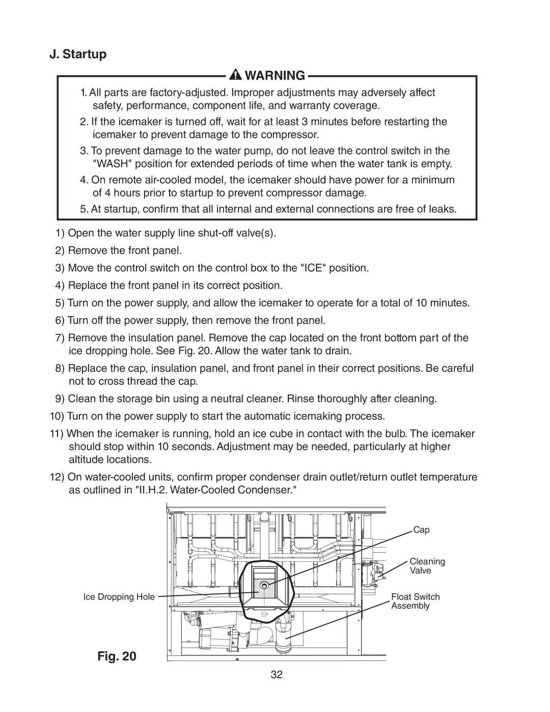 Hoshizaki KM-1900SWH/3, KM-1900SRH/3, KM-1900SAH/3 instruction manual Startup 