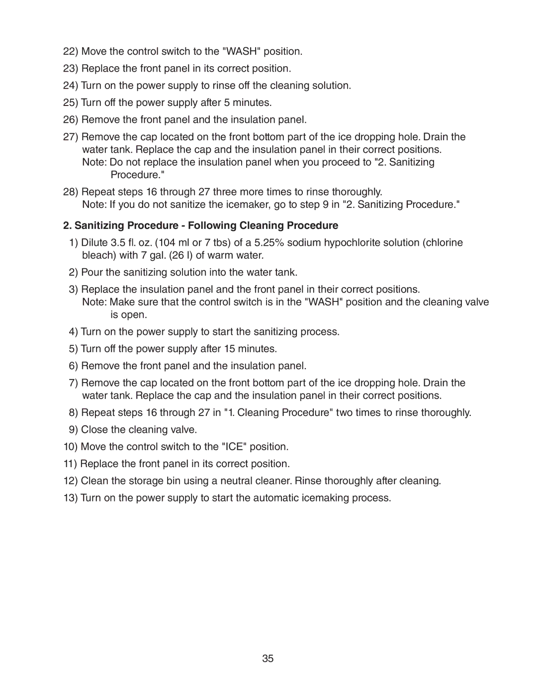 Hoshizaki KM-1900SWH/3, KM-1900SRH/3, KM-1900SAH/3 instruction manual Sanitizing Procedure Following Cleaning Procedure 