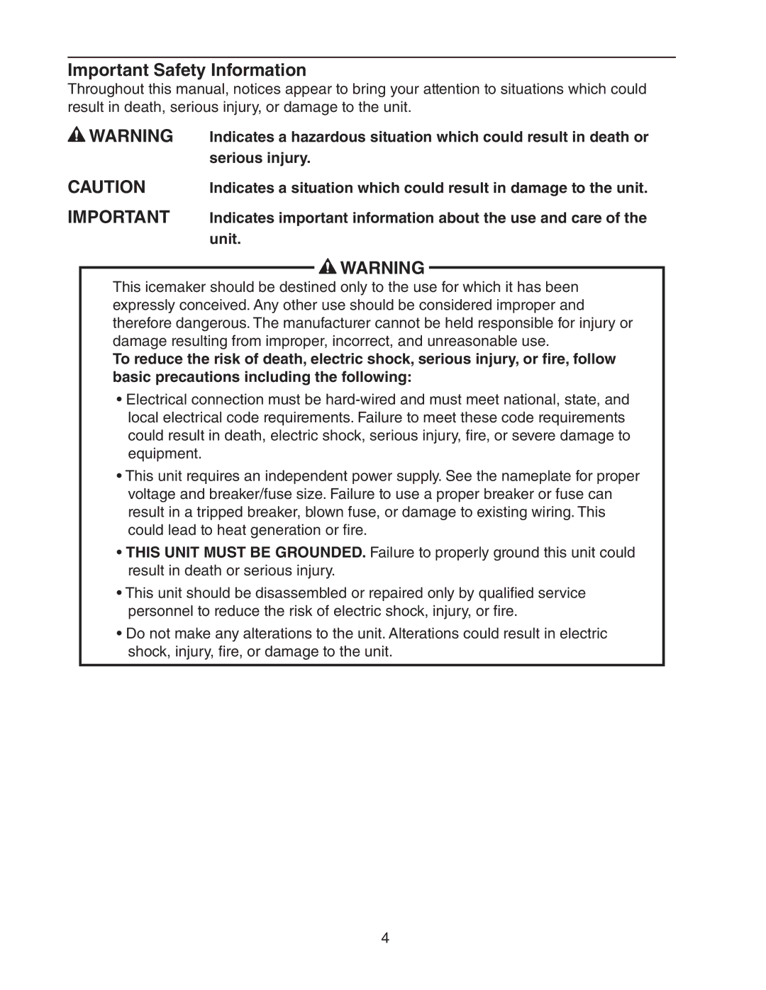 Hoshizaki KM-1900SAH/3, KM-1900SRH/3, KM-1900SWH/3 instruction manual Important Safety Information, Serious injury, Unit 