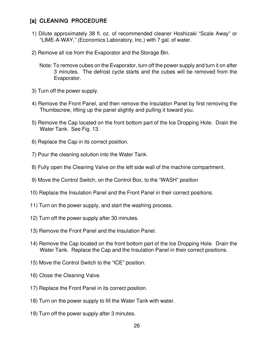 Hoshizaki KM-2000SRH3, KM-2000SWH3 instruction manual Cleaning Procedure 