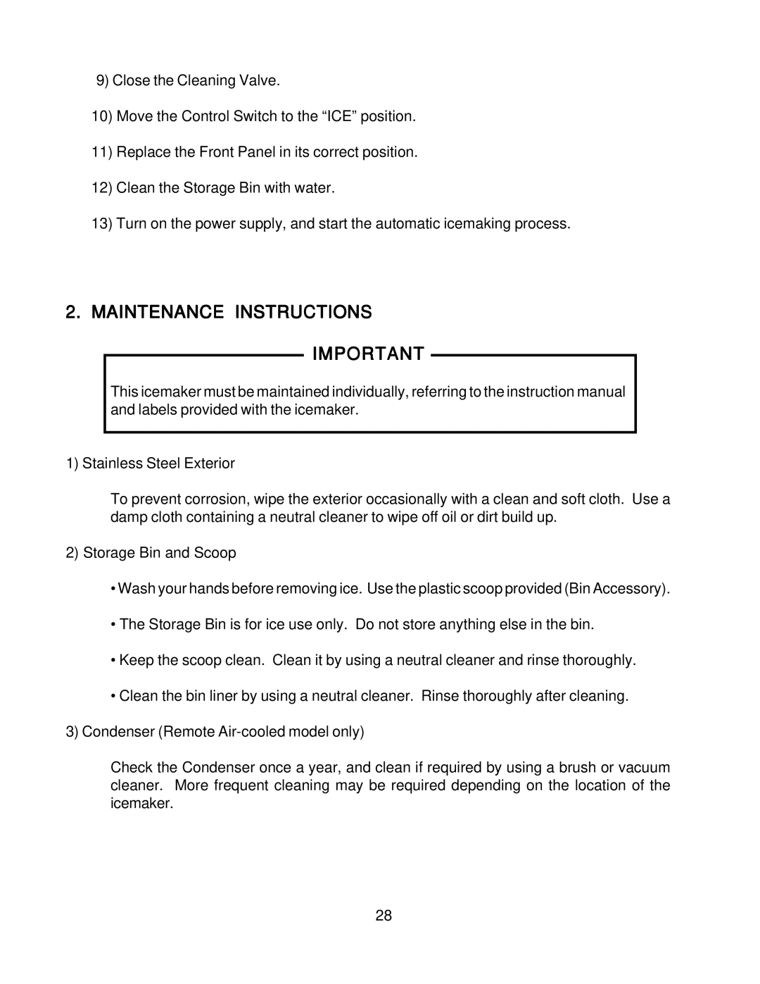 Hoshizaki KM-2000SRH3, KM-2000SWH3 instruction manual Maintenance Instructions 