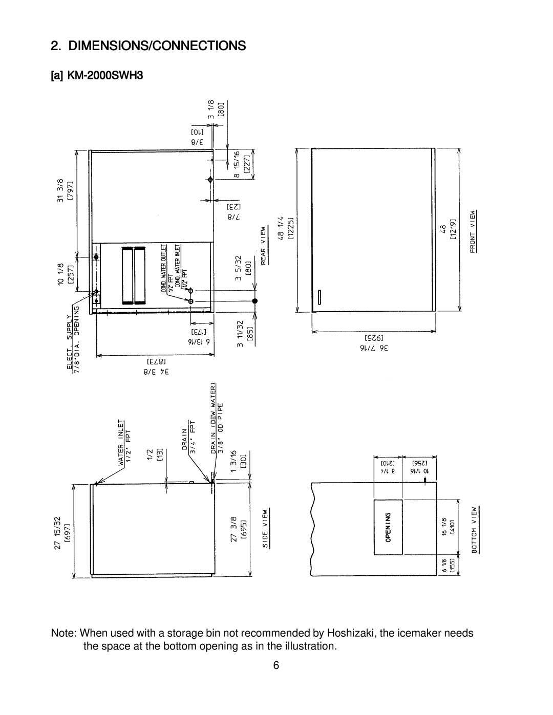 Hoshizaki KM-2000SRH3 instruction manual Dimensions/Connections, KM-2000SWH3 