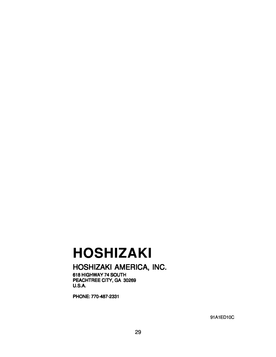 Hoshizaki KM-2000SWH3, KM-2000SRH3 instruction manual Hoshizaki America, Inc, 91A1ED10C 