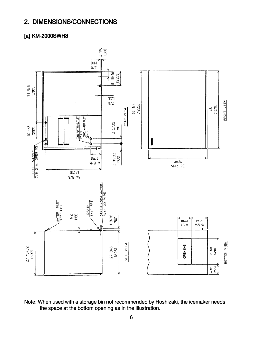 Hoshizaki KM-2000SRH3 instruction manual Dimensions/Connections, aKM-2000SWH3 