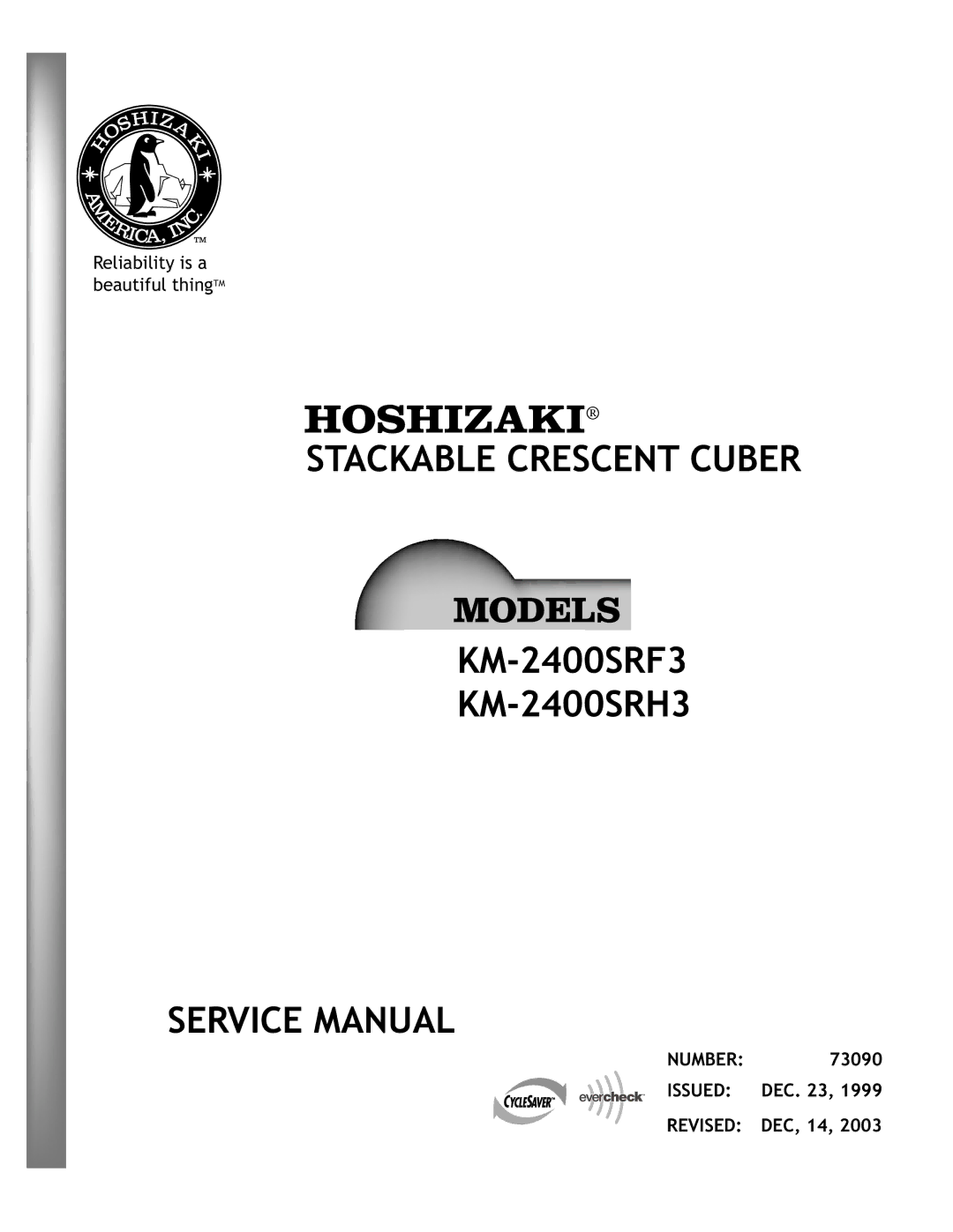 Hoshizaki KM-2400SRH3, KM-2400SRF3 service manual Stackable Crescent Cuber 