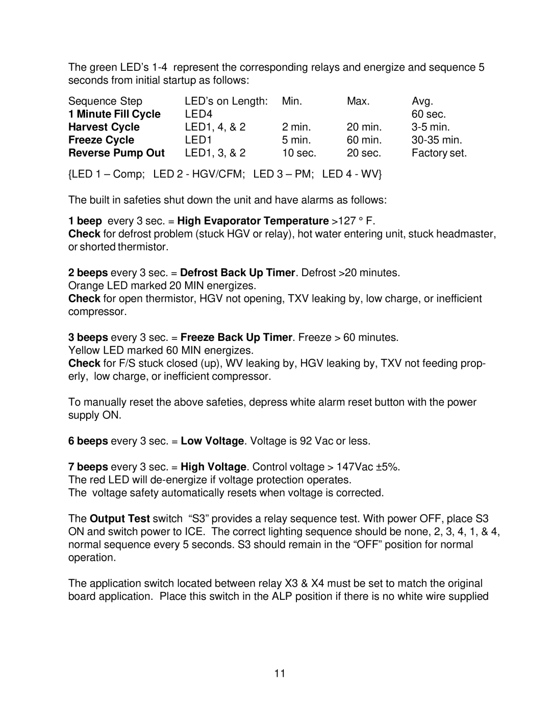 Hoshizaki KM-2400SRH3, KM-2400SRF3 service manual Minute Fill Cycle, Harvest Cycle, Freeze Cycle, Reverse Pump Out 