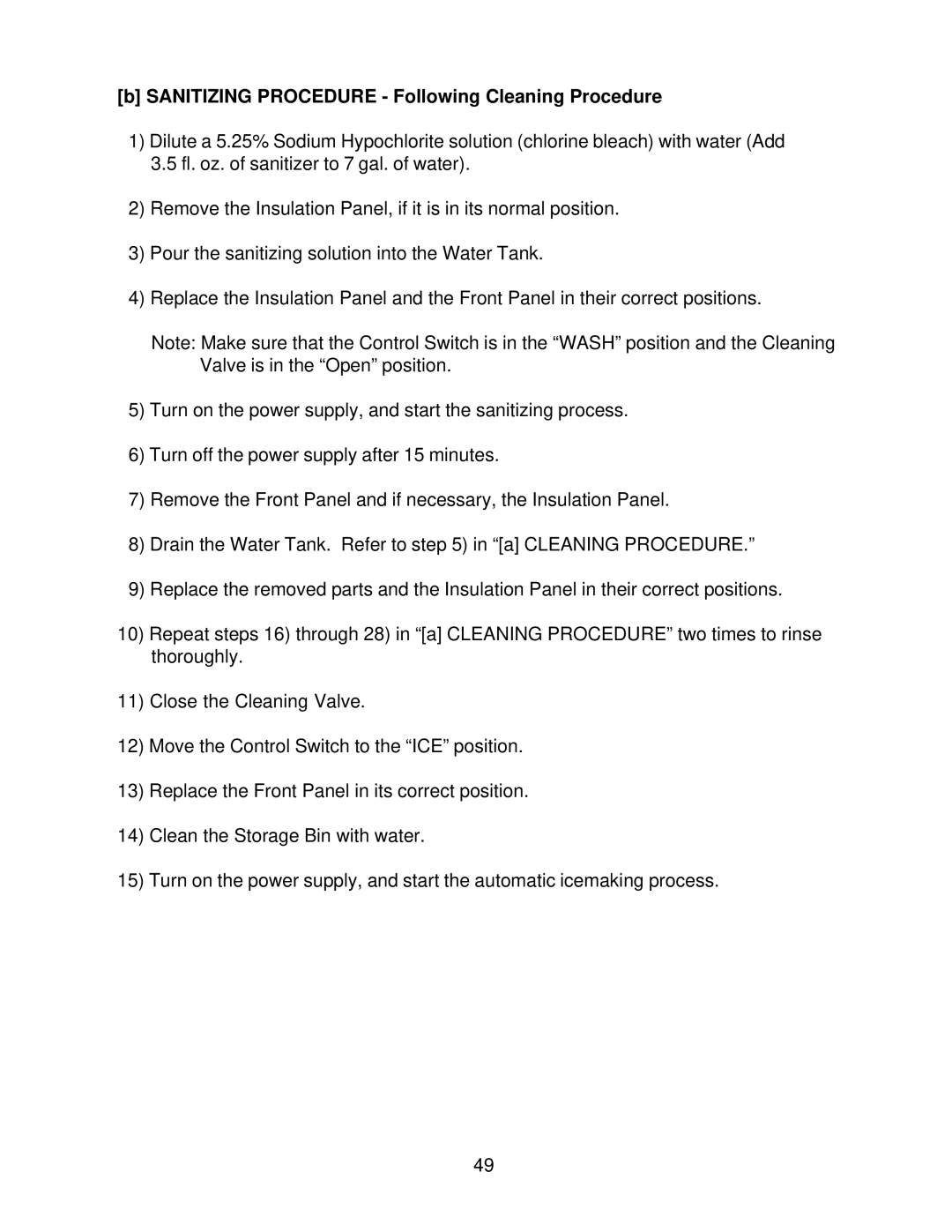 Hoshizaki KM-2400SRH3, KM-2400SRF3 service manual Sanitizing Procedure Following Cleaning Procedure 