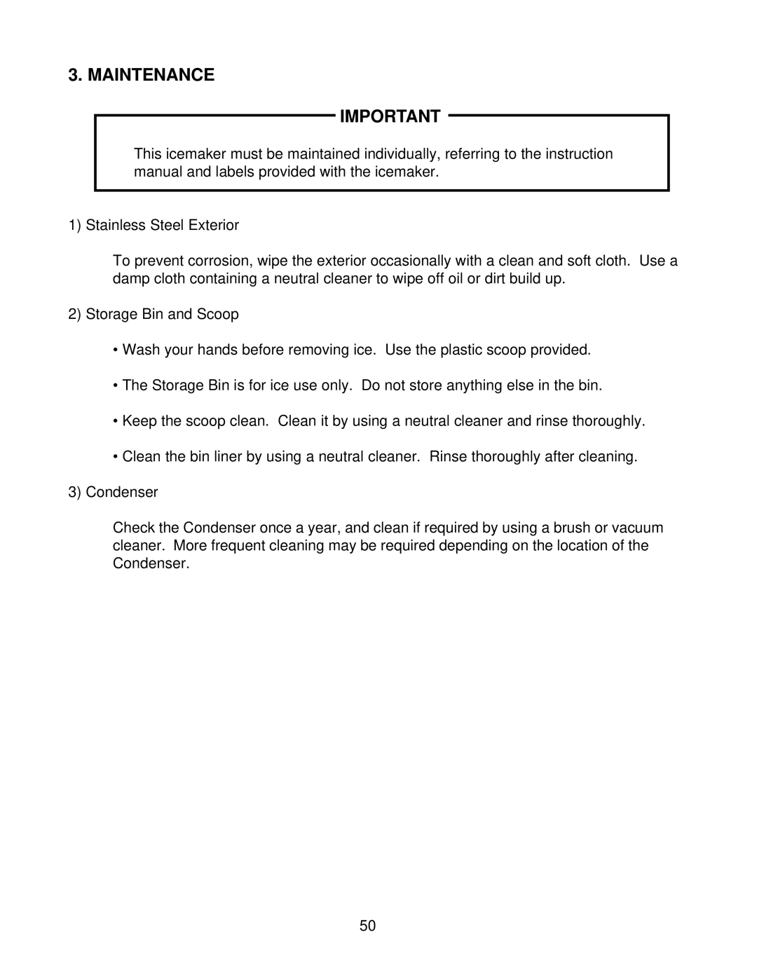 Hoshizaki KM-2400SRF3, KM-2400SRH3 service manual Maintenance 