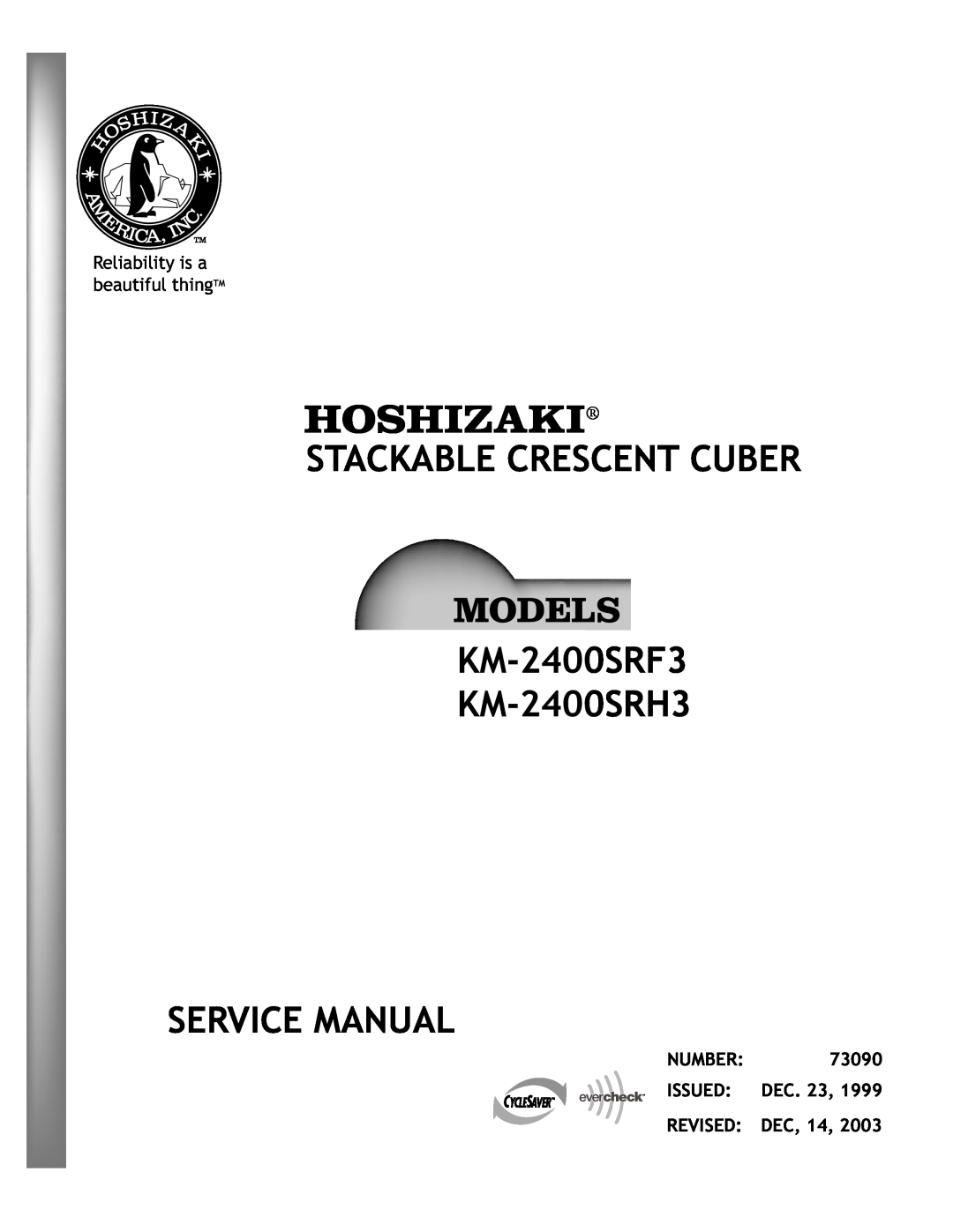 Hoshizaki service manual STACKABLE CRESCENT CUBER KM-2400SRF3 KM-2400SRH3 SERVICE MANUAL 