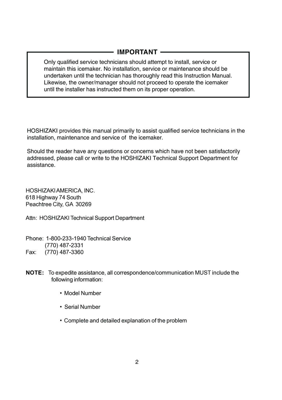 Hoshizaki KM-250BWF, KM-250BAF instruction manual Hoshizaki AMERICA, INC 