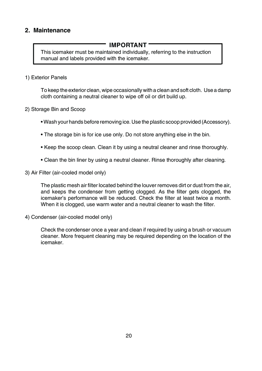 Hoshizaki KM-250BWF, KM-250BAF instruction manual Maintenance 