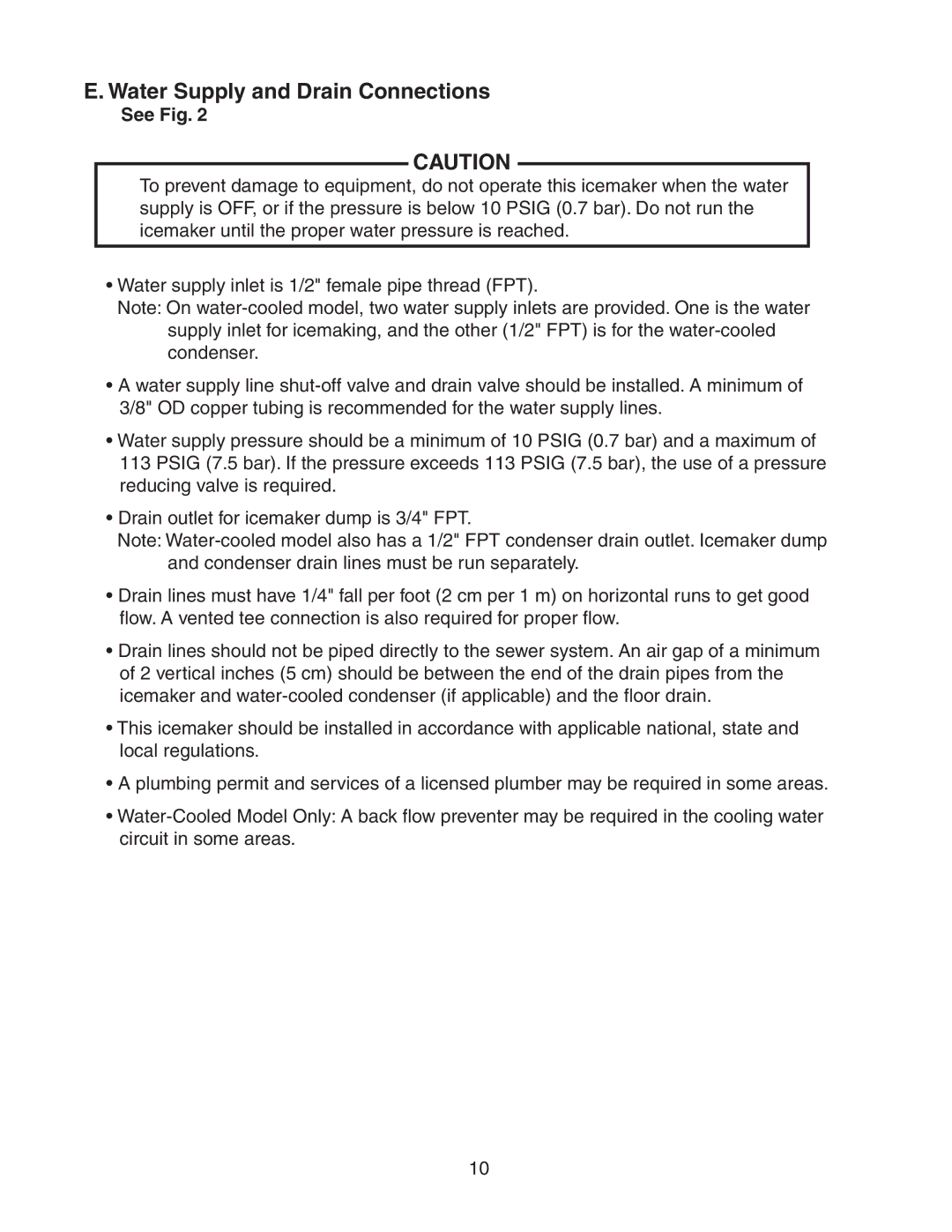 Hoshizaki KM-255BWH, KM-255BAH instruction manual Water Supply and Drain Connections 