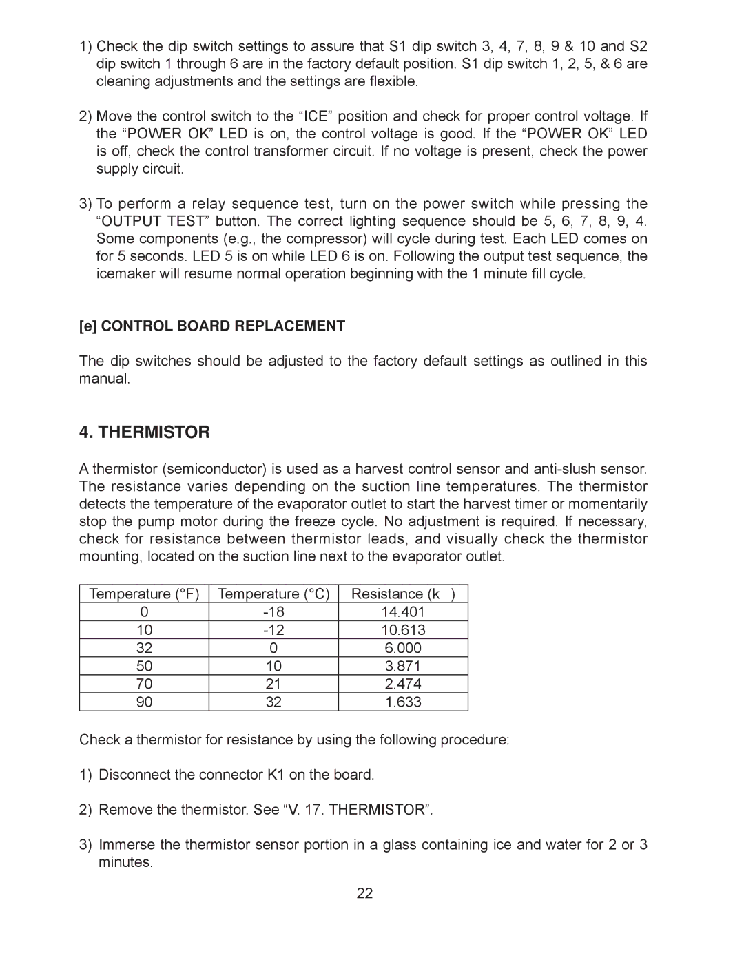 Hoshizaki KM-201BWH, KM-260BAH, KM-201BAH, KM-260BWH service manual Thermistor, Control Board Replacement 