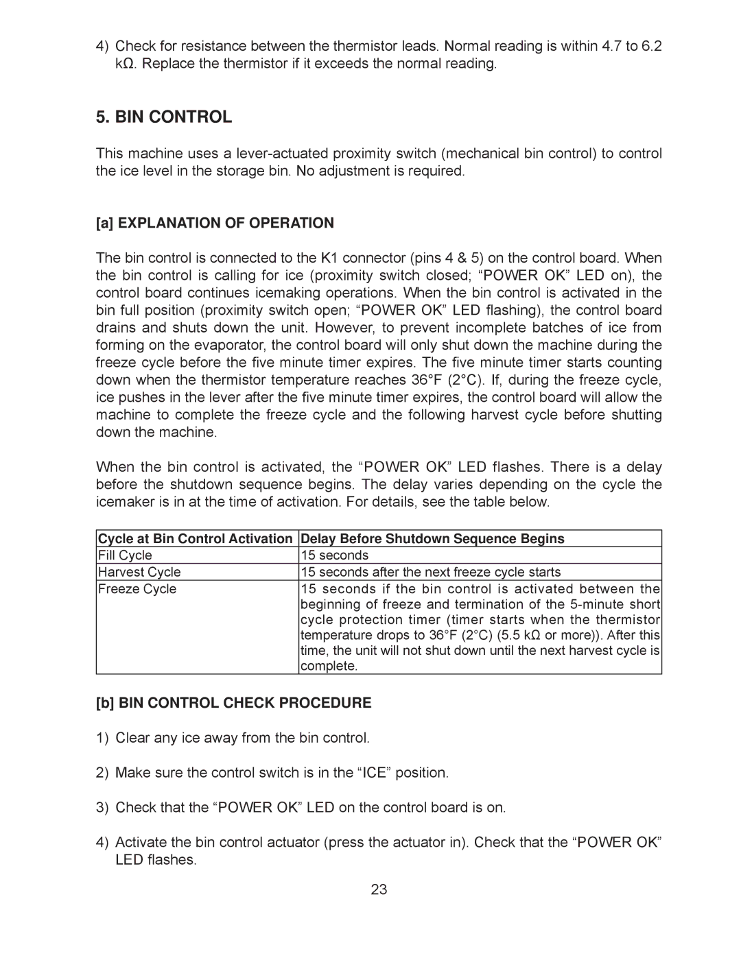 Hoshizaki KM-260BAH, KM-201BAH, KM-260BWH, KM-201BWH service manual Explanation of Operation, BIN Control Check Procedure 