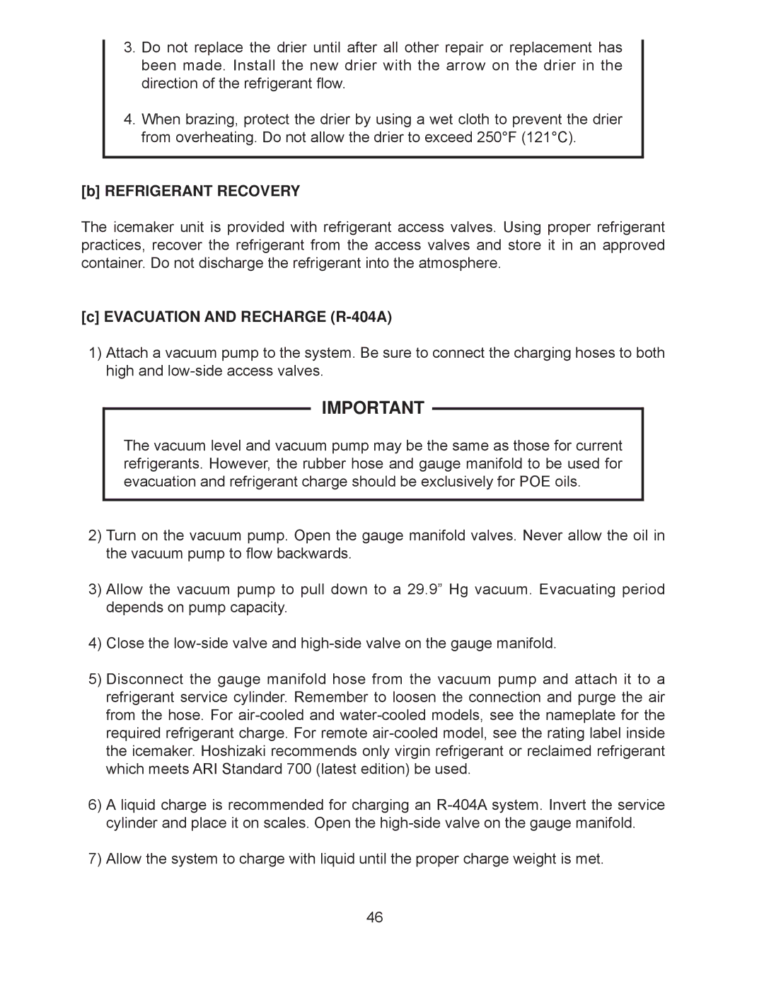 Hoshizaki KM-201BWH, KM-260BAH, KM-201BAH, KM-260BWH service manual Refrigerant Recovery, Evacuation and Recharge R-404A 