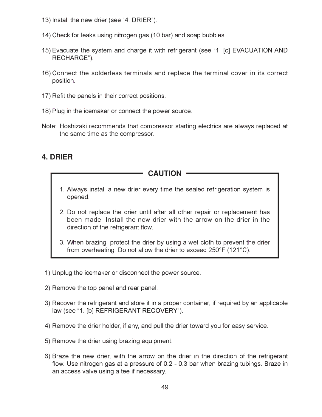 Hoshizaki KM-260BWH, KM-260BAH, KM-201BAH, KM-201BWH service manual Drier 