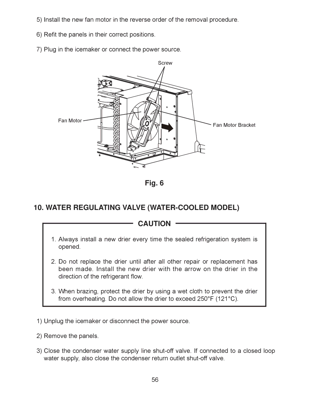 Hoshizaki KM-201BAH, KM-260BAH, KM-260BWH, KM-201BWH service manual Water Regulating Valve WATER-COOLED Model Caution 