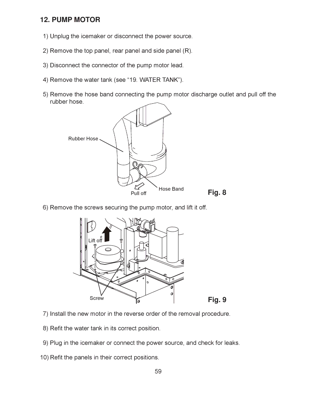 Hoshizaki KM-260BAH, KM-201BAH, KM-260BWH, KM-201BWH service manual Pump Motor 