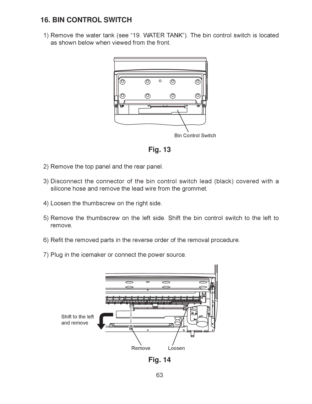 Hoshizaki KM-260BAH, KM-201BAH, KM-260BWH, KM-201BWH service manual BIN Control Switch 