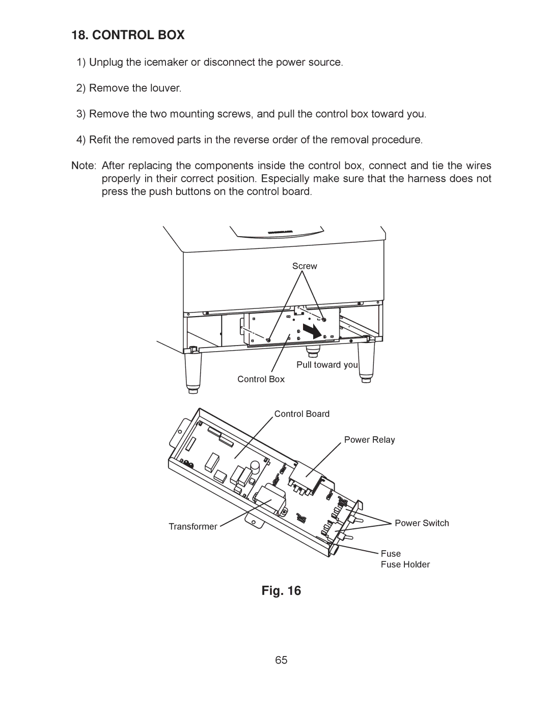 Hoshizaki KM-260BWH, KM-260BAH, KM-201BAH, KM-201BWH service manual Control BOX 