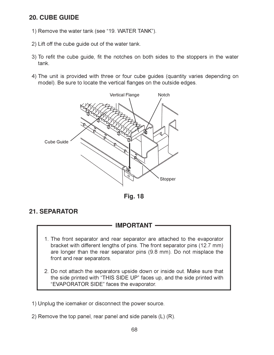 Hoshizaki KM-201BAH, KM-260BAH, KM-260BWH, KM-201BWH service manual Cube Guide, Separator 