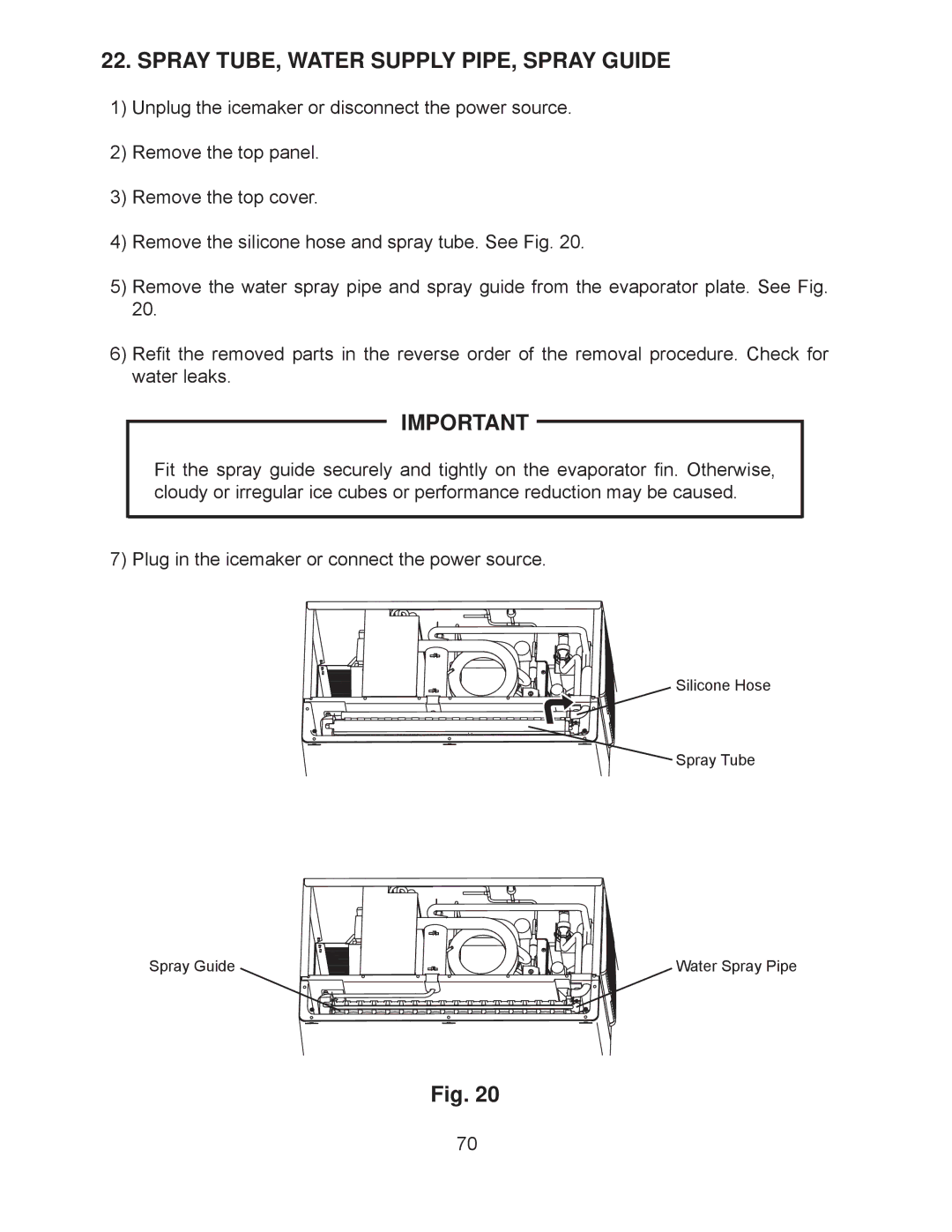 Hoshizaki KM-201BWH, KM-260BAH, KM-201BAH, KM-260BWH service manual Spray TUBE, Water Supply PIPE, Spray Guide 