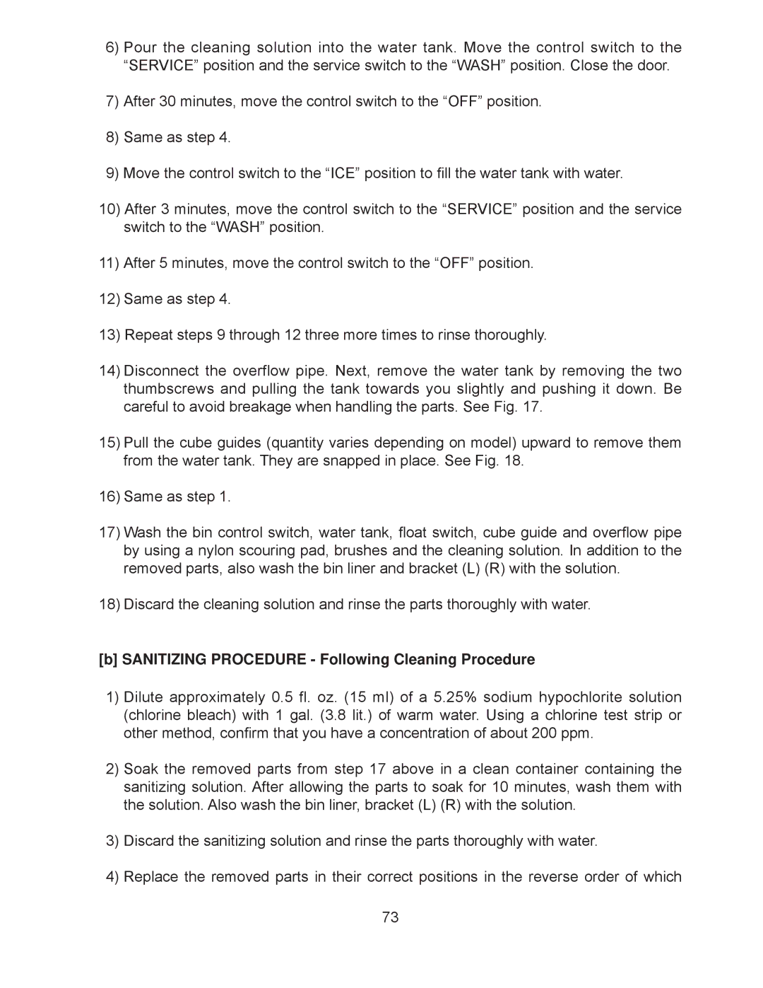 Hoshizaki KM-260BWH, KM-260BAH, KM-201BAH, KM-201BWH service manual Sanitizing Procedure Following Cleaning Procedure 