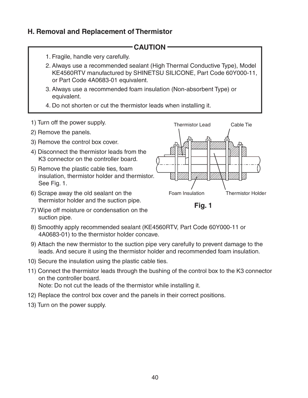 Hoshizaki KM-320MAH, KM-320MWH service manual Removal and Replacement of Thermistor 