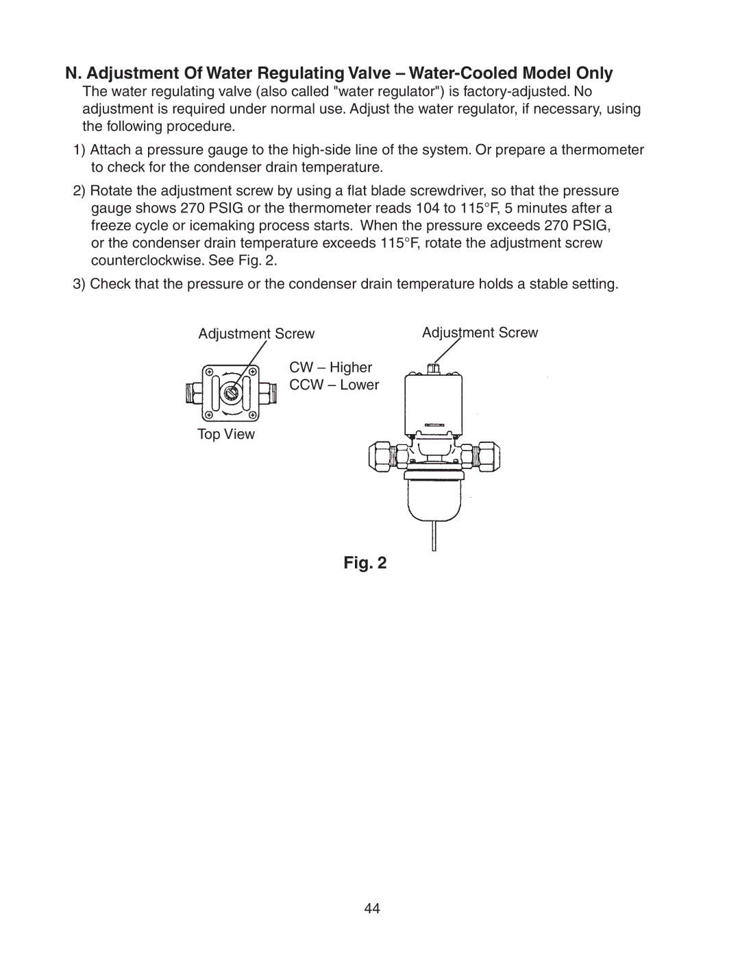 Hoshizaki KM-320MAH, KM-320MWH service manual Adjustment Of Water Regulating Valve Water-Cooled Model Only 