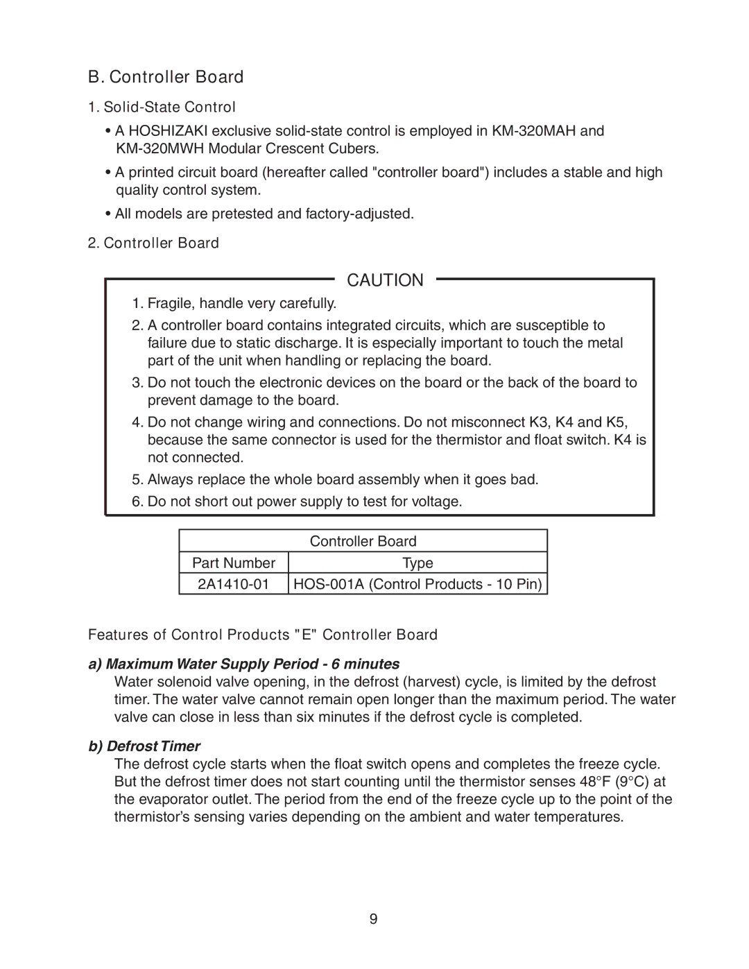 Hoshizaki KM-320MWH, KM-320MAH service manual Solid-State Control, Features of Control Products E Controller Board 