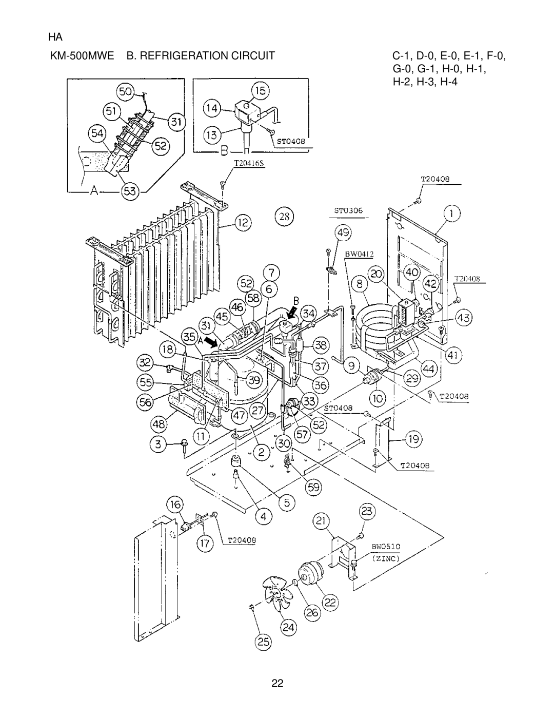 Hoshizaki KM-500MAE, KM-500MRE manual KM-500MWE B. Refrigeration Circuit 