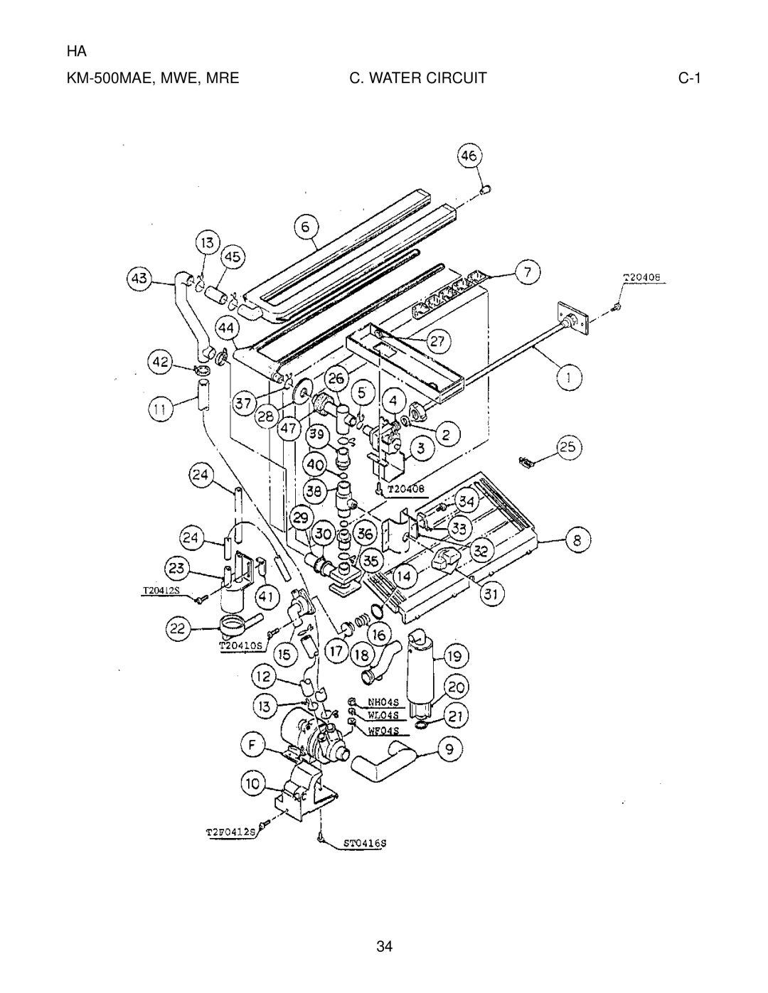 Hoshizaki KM-500MWE, KM-500MRE manual KM-500MAE, MWE, MRE Water Circuit 