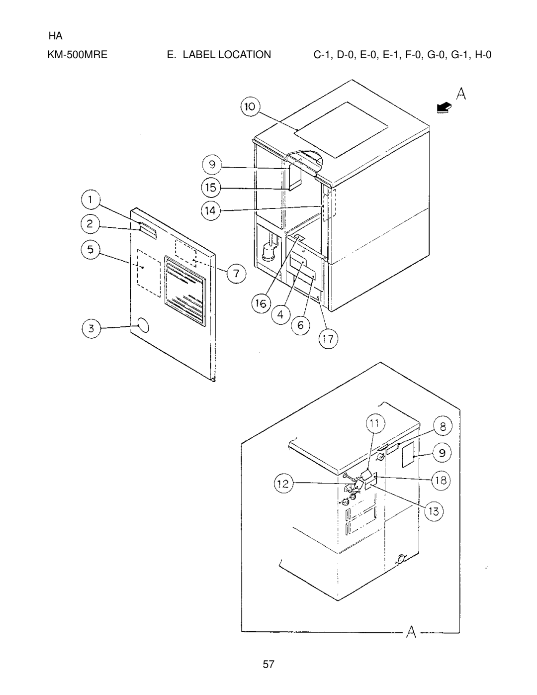 Hoshizaki KM-500MWE, KM-500MAE manual KM-500MRE Label Location 