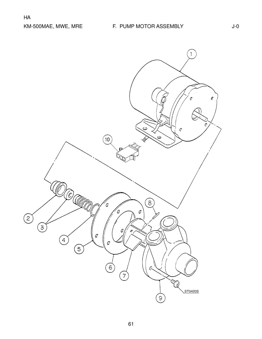 Hoshizaki KM-500MWE, KM-500MRE manual KM-500MAE, MWE, MRE Pump Motor Assembly 