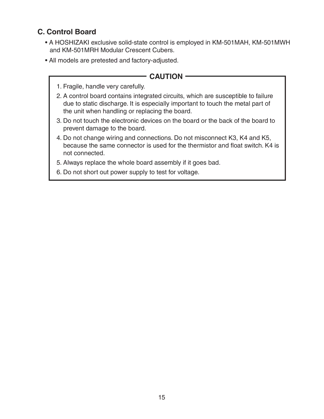 Hoshizaki KM-501MRH, KM-501MWH, KM-501MAH service manual Control Board 